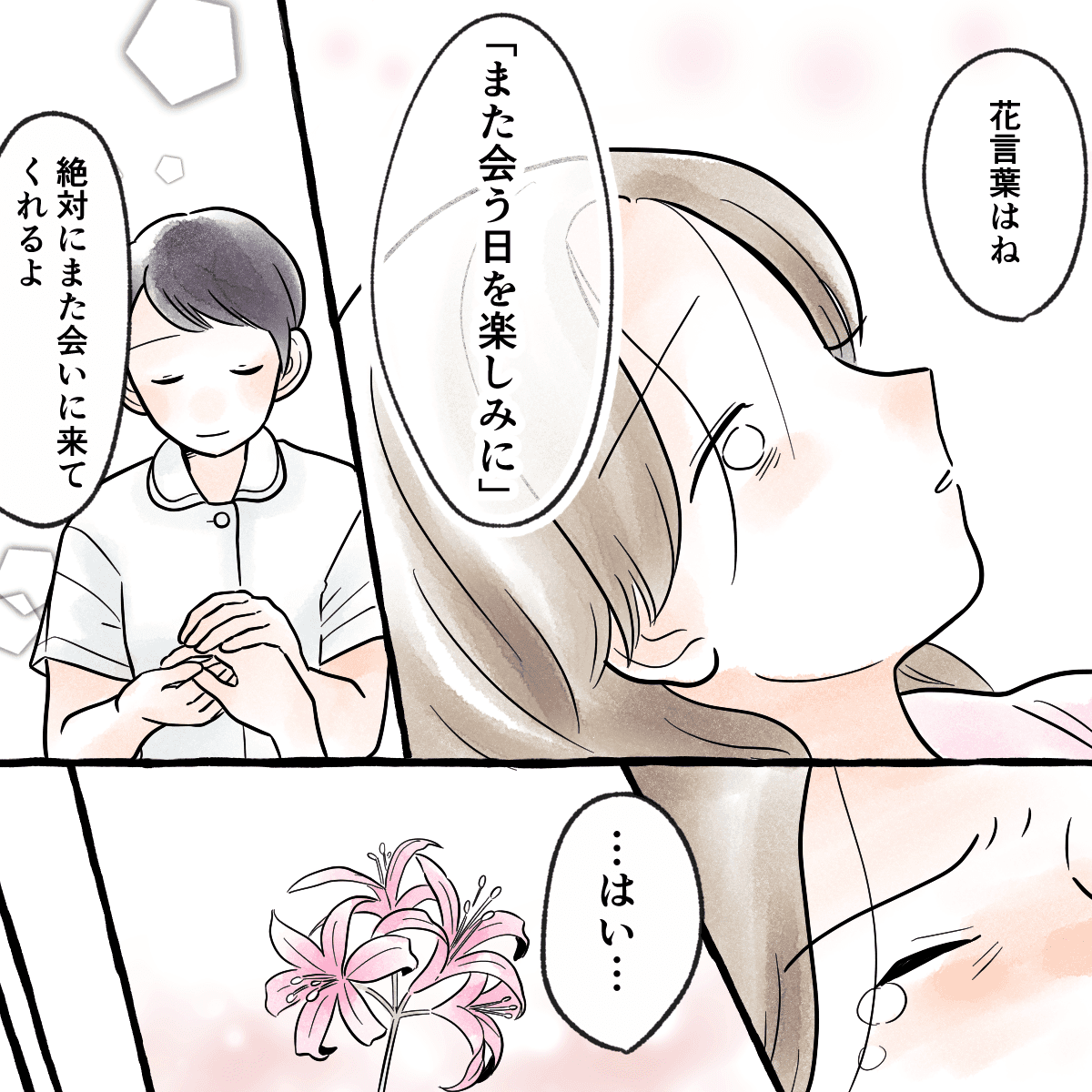 その日の花言葉は「また会いに来るね」だと教えてもらい、私は涙が出た