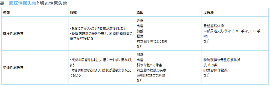 表 腹圧性尿失禁と切迫性尿失禁