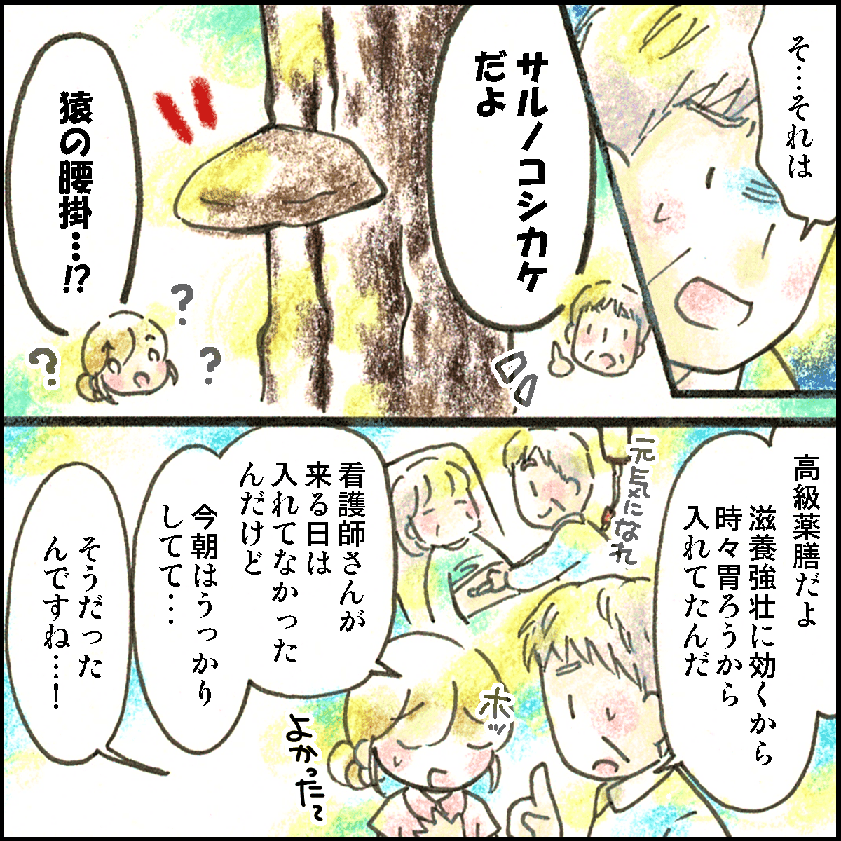 夫から実はサルノコシカケを注入していると話される